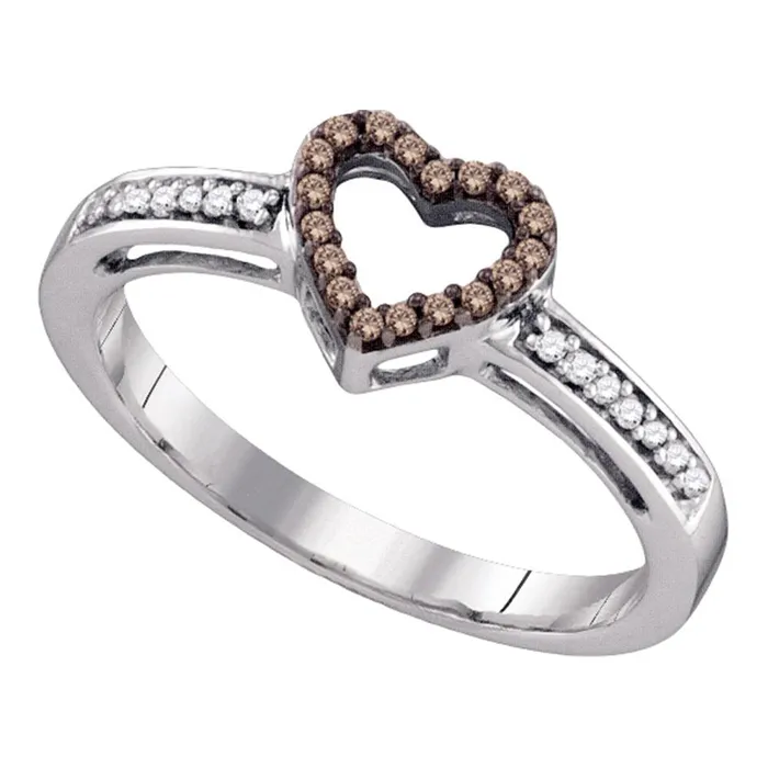 mayamila Rings 10kt White Gold Womens Round Cognacbrown Color Enhanced Diamond Simple Heart Ring 110 Cttw mayamila Rings 10kt White Gold Womens Round Cognacbrown Color Enhanced Diamond Simple Heart Ring 110 Cttw