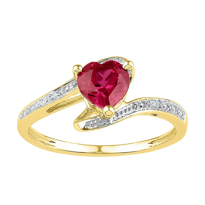 mayamila Rings 10kt Yellow Gold Womens Heart LabCreated Ruby Solitaire Diamondaccent Ring 100 Cttw Size 9 mayamila Rings 10kt Yellow Gold Womens Heart LabCreated Ruby Solitaire Diamondaccent Ring 100 Cttw Size 9