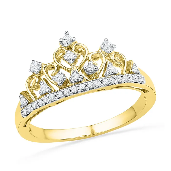 mayamila Rings 10kt Yellow Gold Womens Round Diamond Tiara Crown Band Ring 15 Cttw
