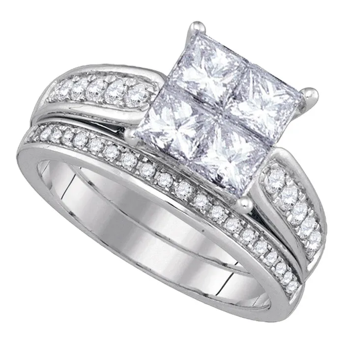mayamila Rings 14k White Gold Princess Diamond Womens Luxury Quad Wedding Bridal Ring Set 100 Cttw mayamila Rings 14k White Gold Princess Diamond Womens Luxury Quad Wedding Bridal Ring Set 100 Cttw