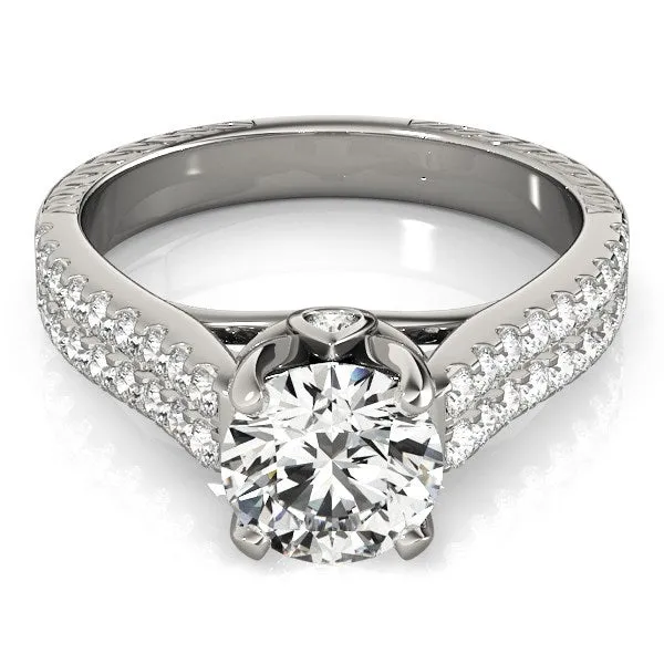 mayamila Rings 14K White Gold Round Diamond Engagement Ring with Pave Band 2 ct tw