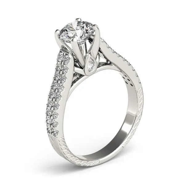 mayamila Rings 14K White Gold Round Diamond Engagement Ring with Pave Band 2 ct tw
