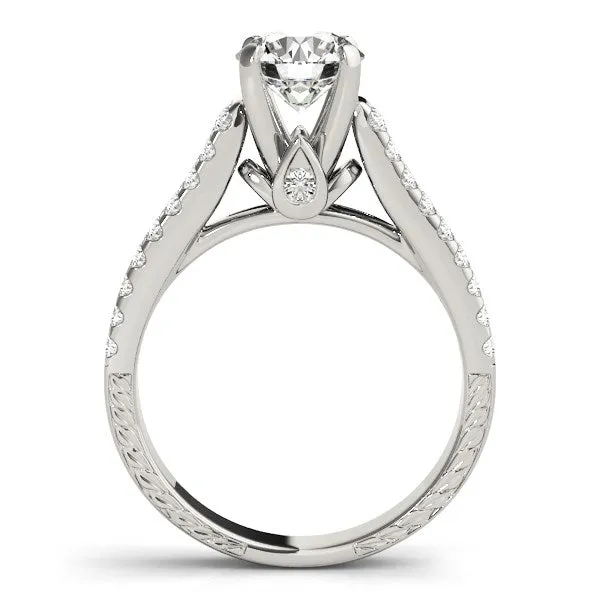 MayaMila Rings 14k White Gold Round Diamond Engagement Ring with Pave Band 2 cttw