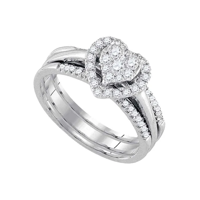 mayamila Rings 14kt White Gold Womens Diamond Heart 3Piece Bridal Wedding Engagement Ring Band Set 12 Cttw mayamila Rings 14kt White Gold Womens Diamond Heart 3Piece Bridal Wedding Engagement Ring Band Set 12 Cttw
