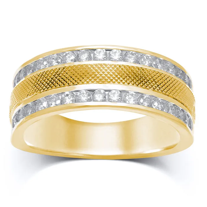 mayamila Rings 14kt Yellow Gold Mens Round Diamond Double Row Textured Wedding Band Ring 100 Cttw mayamila Rings 14kt Yellow Gold Mens Round Diamond Double Row Textured Wedding Band Ring 100 Cttw
