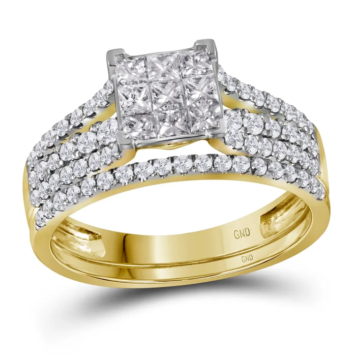 mayamila Rings 14kt Yellow Gold Womens Princess Diamond Cluster Bridal Wedding Engagement Ring Band Set 100 Cttw mayamila Rings 14kt Yellow Gold Womens Princess Diamond Cluster Bridal Wedding Engagement Ring Band Set 100 Cttw
