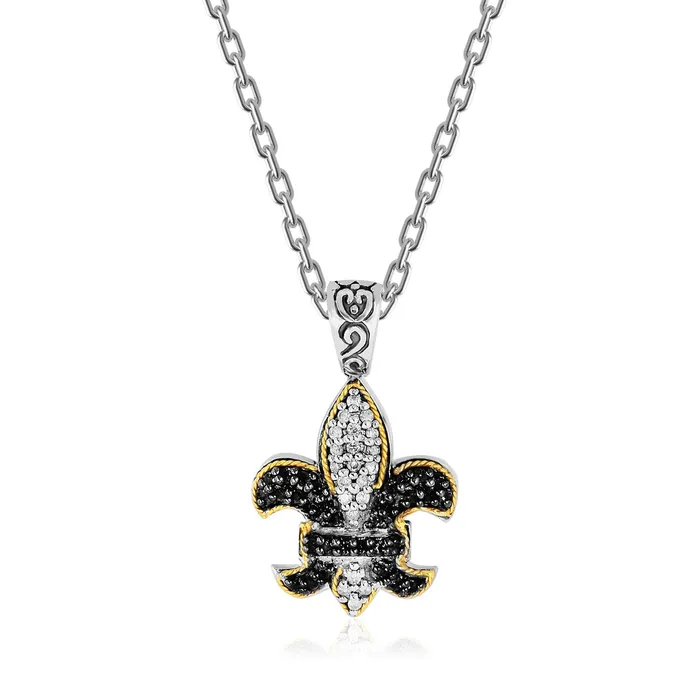 MayaMila Rings 18k Yellow Gold Sterling Silver Fleur De Lis Pendant with Two Tone Sapphires MayaMila Rings 18k Yellow Gold Sterling Silver Fleur De Lis Pendant with Two Tone Sapphires