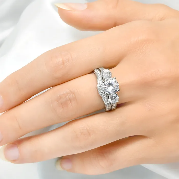 mayamila Rings 35 CT Round Cut Wedding Band Engagement Ring Set Bridal Silver mayamila Rings 35 CT Round Cut Wedding Band Engagement Ring Set Bridal Silver