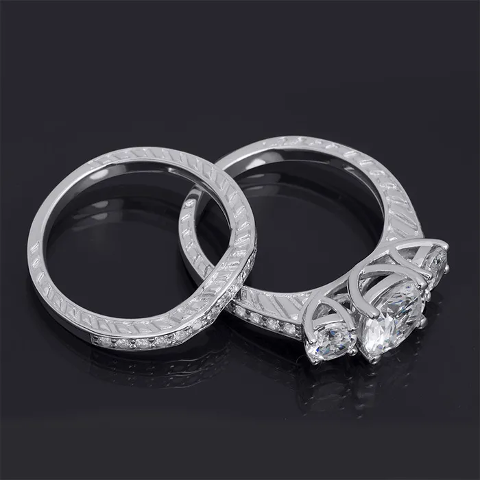 mayamila Rings 35 CT Round Cut Wedding Band Engagement Ring Set Bridal Silver