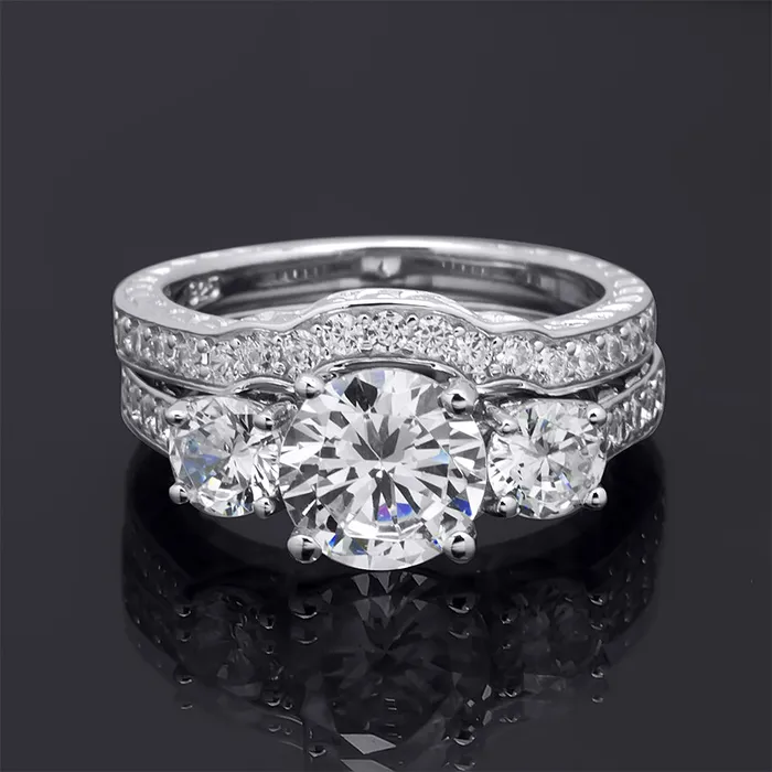 mayamila Rings 35 CT Round Cut Wedding Band Engagement Ring Set Bridal Silver