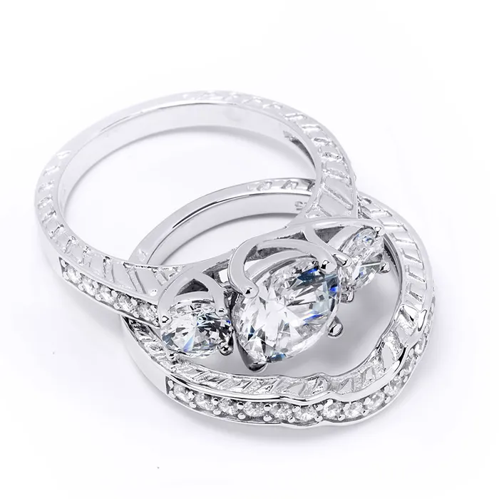 mayamila Rings 35 CT Round Cut Wedding Band Engagement Ring Set Bridal Silver