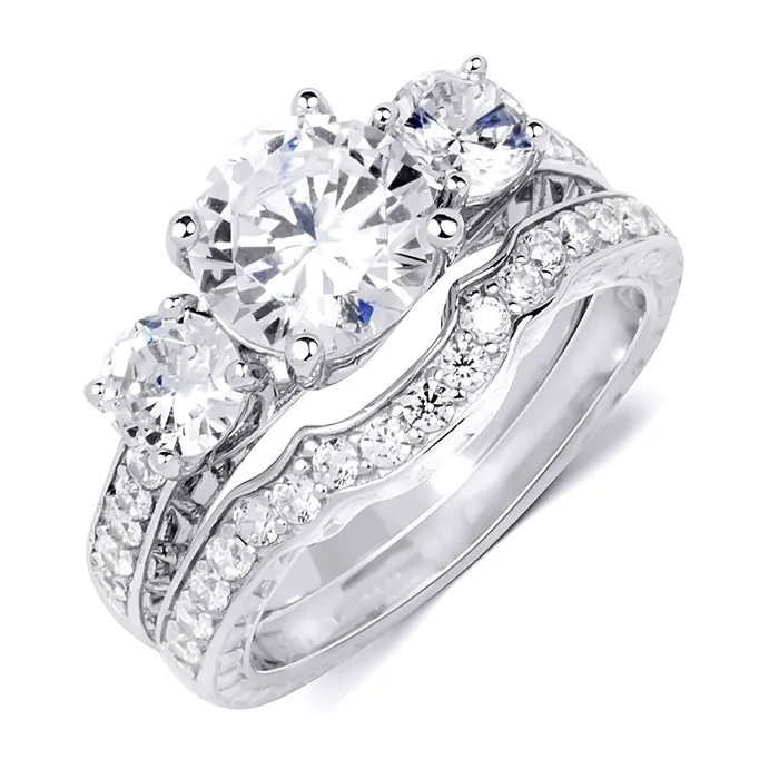 mayamila Rings 35 CT Round Cut Wedding Band Engagement Ring Set Bridal Silver