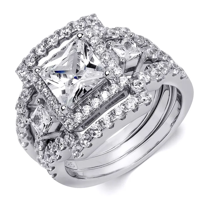 mayamila Rings 40 Carat CZ Womens 3 pcs Wedding BAND Engagement RING Set Sterling Silver mayamila Rings 40 Carat CZ Womens 3 pcs Wedding BAND Engagement RING Set Sterling Silver