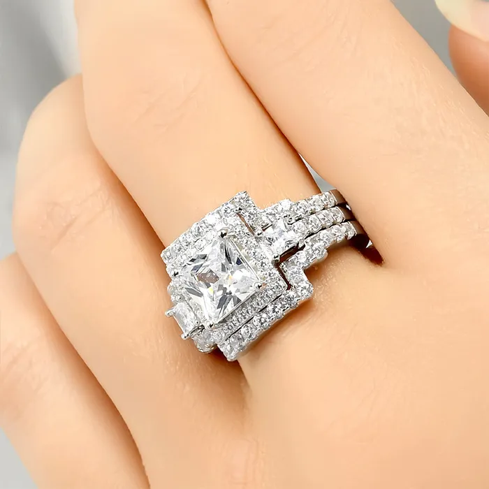 mayamila Rings 40 Carat CZ Womens 3 pcs Wedding BAND Engagement RING Set Sterling Silver