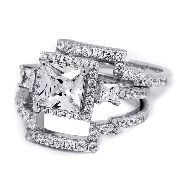 mayamila Rings 40 Carat CZ Womens 3 pcs Wedding BAND Engagement RING Set Sterling Silver
