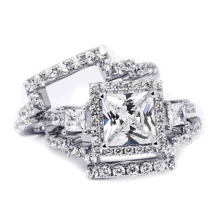 mayamila Rings 40 Carat CZ Womens 3 pcs Wedding BAND Engagement RING Set Sterling Silver