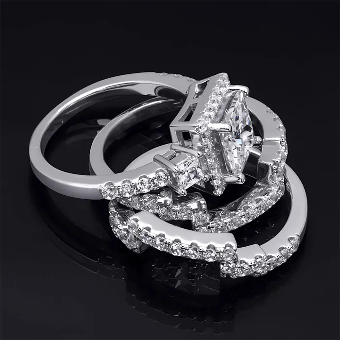 mayamila Rings 40 Carat CZ Womens 3 pcs Wedding BAND Engagement RING Set Sterling Silver