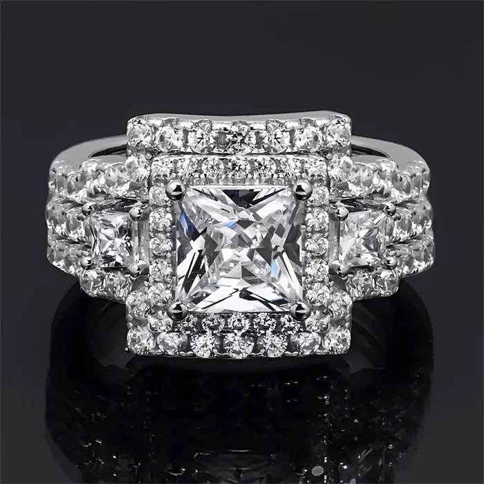 mayamila Rings 40 Carat CZ Womens 3 pcs Wedding BAND Engagement RING Set Sterling Silver
