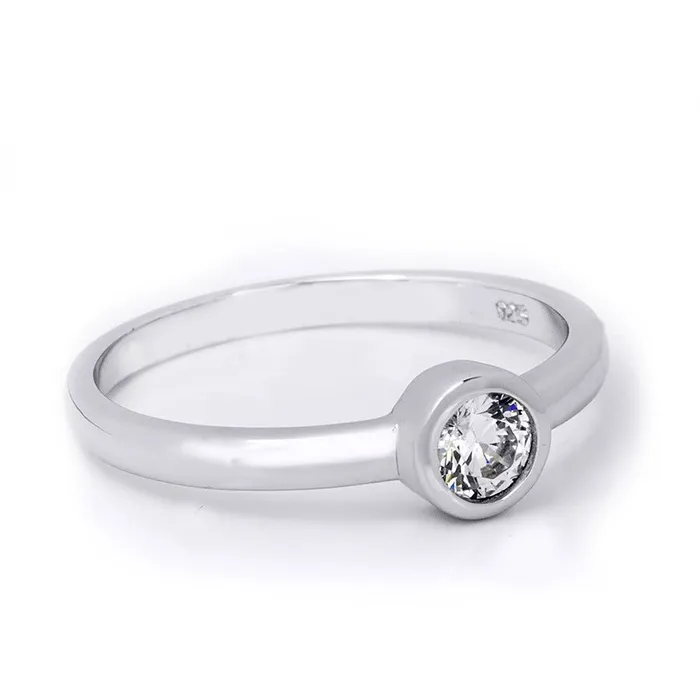 mayamila Rings Elegant Single Stone White Cubic Zirconia Silver Bridal Fashion Ring