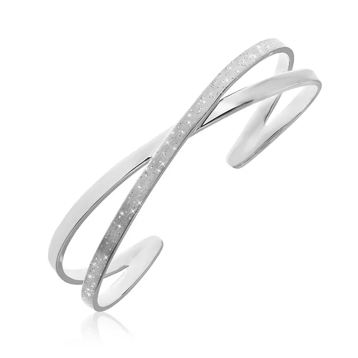MayaMila Rings Sterling Silver Fancy X Style Open Cuff with Stardust Finish MayaMila Rings Sterling Silver Fancy X Style Open Cuff with Stardust Finish
