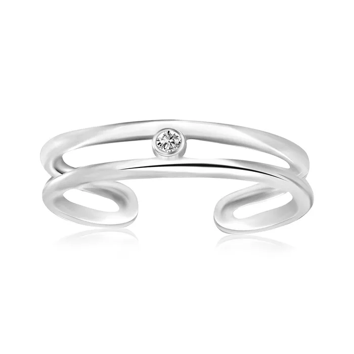 MayaMila Rings Sterling Silver Rhodium Plated Dual Open Style Cubic Zirconia Accented Toe Ring MayaMila Rings Sterling Silver Rhodium Plated Dual Open Style Cubic Zirconia Accented Toe Ring