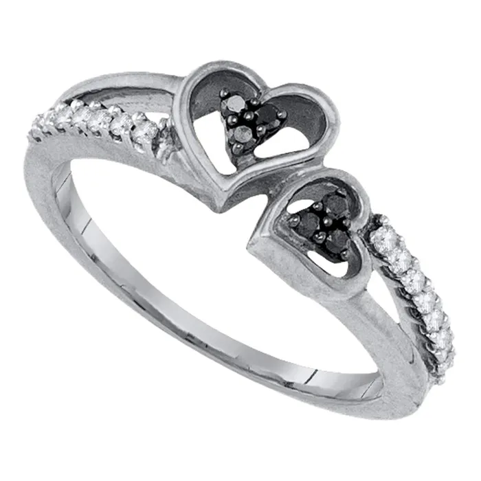 mayamila Rings Sterling Silver Womens Round Black Color Enhanced Diamond Double Heart Ring 15 Cttw mayamila Rings Sterling Silver Womens Round Black Color Enhanced Diamond Double Heart Ring 15 Cttw