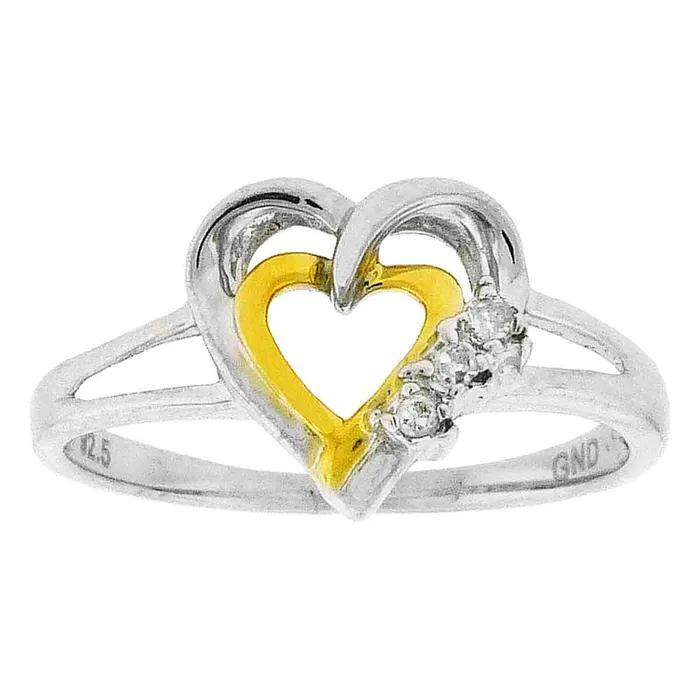 mayamila Rings Twotone Sterling Silver Womens Round Diamond Double Heart Ring 03 Cttw Size 8