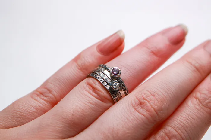 Mix and Match amethyst and topaz silver ring set Seanna Poirier Rings