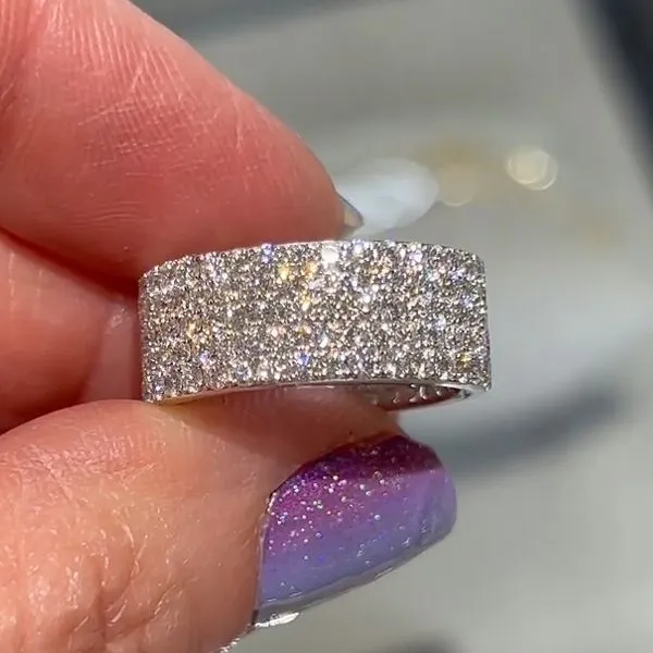 Multirow Pave Eternity Band in Sterling Silver Shineofdiamond Rings
