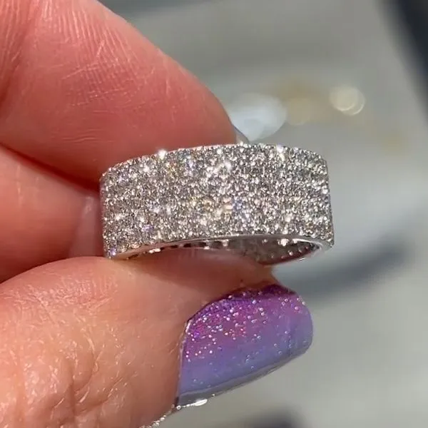 Multirow Pave Eternity Band in Sterling Silver Shineofdiamond Rings