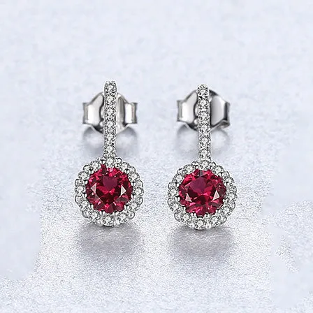Mystic Flavia Earrings Ruby Gemstone Long Stud Silver Earrings