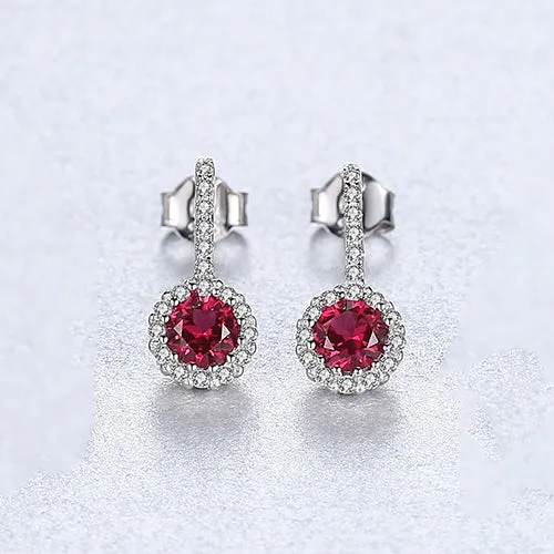 Mystic Flavia Earrings Ruby Gemstone Long Stud Silver Earrings