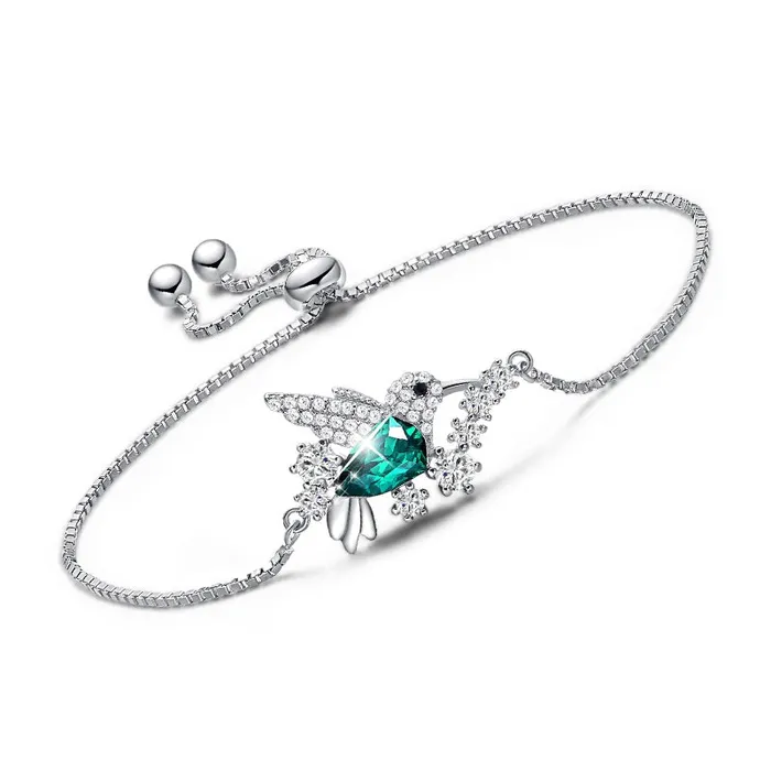 Mystic Flavia Green Bird Swarovski Crystal Silver Bracelet Bracelets