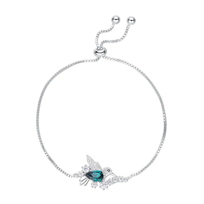 Mystic Flavia Green Bird Swarovski Crystal Silver Bracelet Bracelets