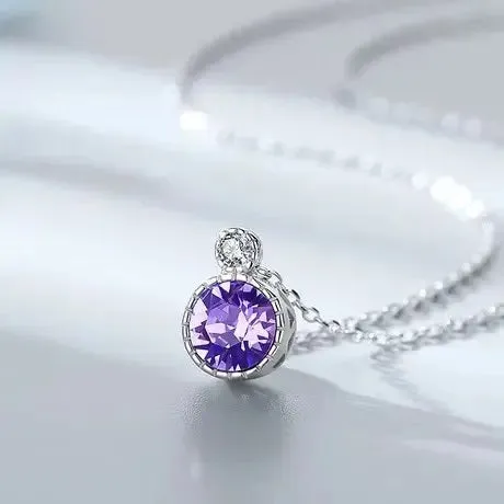 Mystic Flavia Necklaces Purple Swarovski Crystal Circle Pendant Silver Necklace Mystic Flavia Necklaces Purple Swarovski Crystal Circle Pendant Silver Necklace