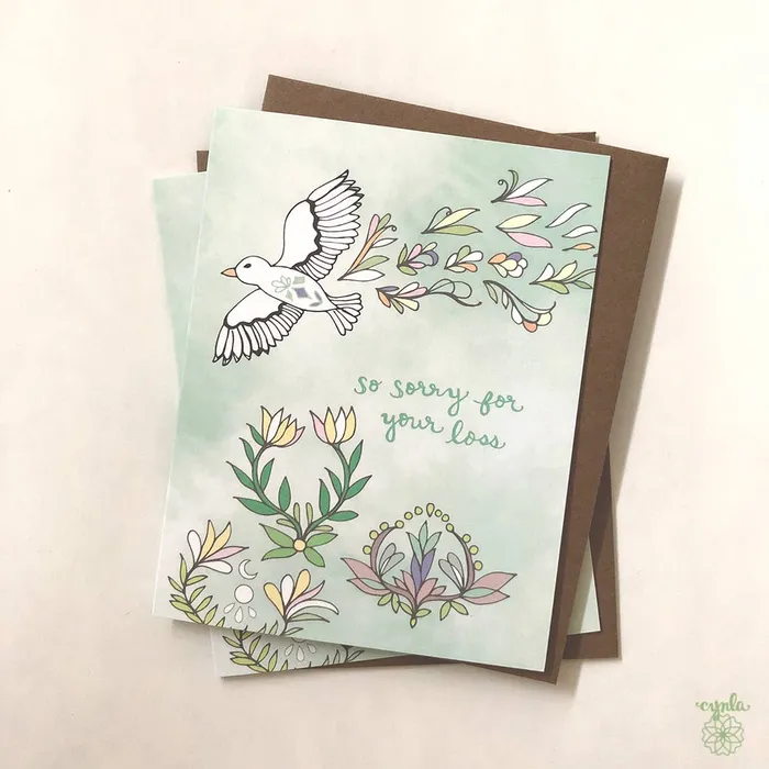 Necklaces Cynla Sympathy card So sorry for your loss bird