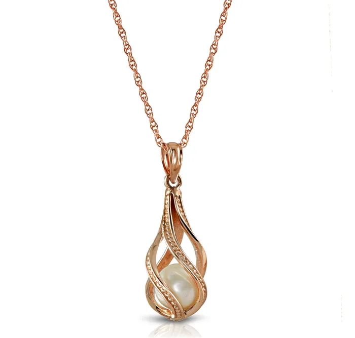 Necklaces MayaMila 14K Solid Rose Gold Necklace With Natural Pearl Pendant Cage Water Drop Spiral Design Necklaces MayaMila 14K Solid Rose Gold Necklace With Natural Pearl Pendant Cage Water Drop Spiral Design