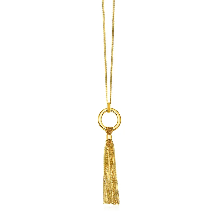 Necklaces MayaMila 14k Yellow Gold 18 inch Necklace with Polished Circle and Tassel Necklaces MayaMila 14k Yellow Gold 18 inch Necklace with Polished Circle and Tassel