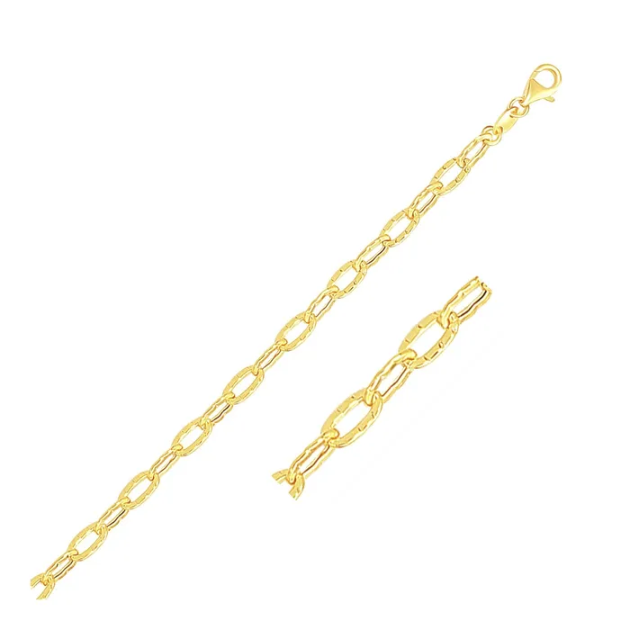 Necklaces MayaMila 14k Yellow Gold Anklet with Flat Hammered Oval Links