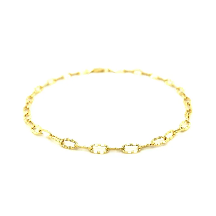 Necklaces MayaMila 14k Yellow Gold Anklet with Flat Hammered Oval Links