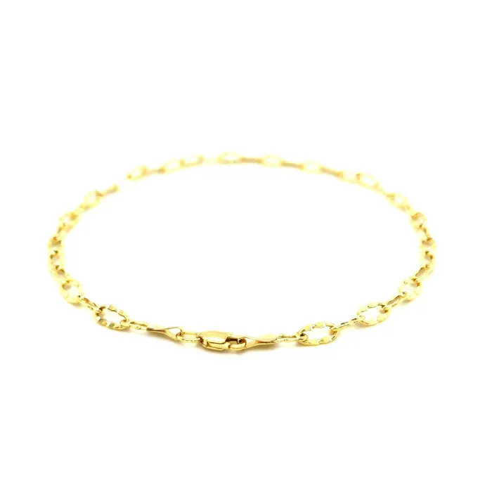 Necklaces MayaMila 14k Yellow Gold Anklet with Flat Hammered Oval Links