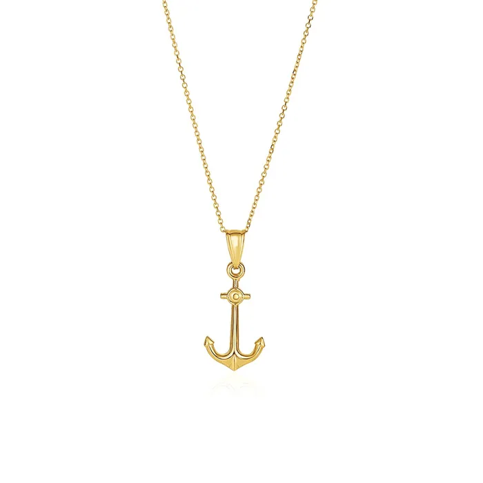 Necklaces MayaMila 14k Yellow Gold Cable Chain with Anchor Pendant