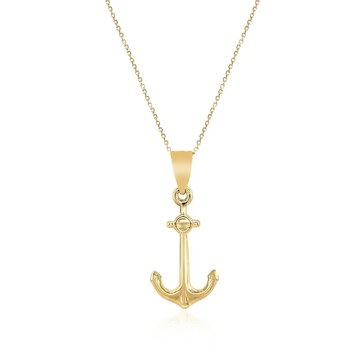 Necklaces MayaMila 14k Yellow Gold Cable Chain with Anchor Pendant