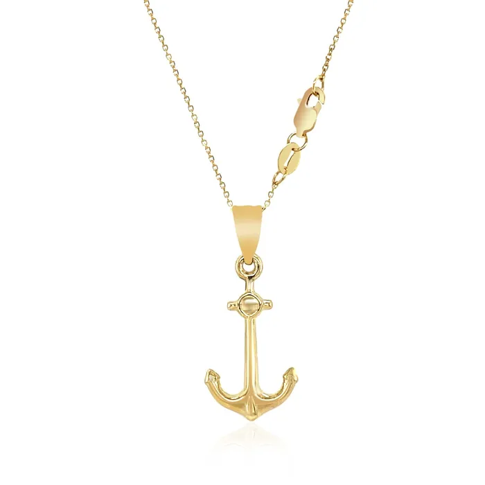 Necklaces MayaMila 14k Yellow Gold Cable Chain with Anchor Pendant
