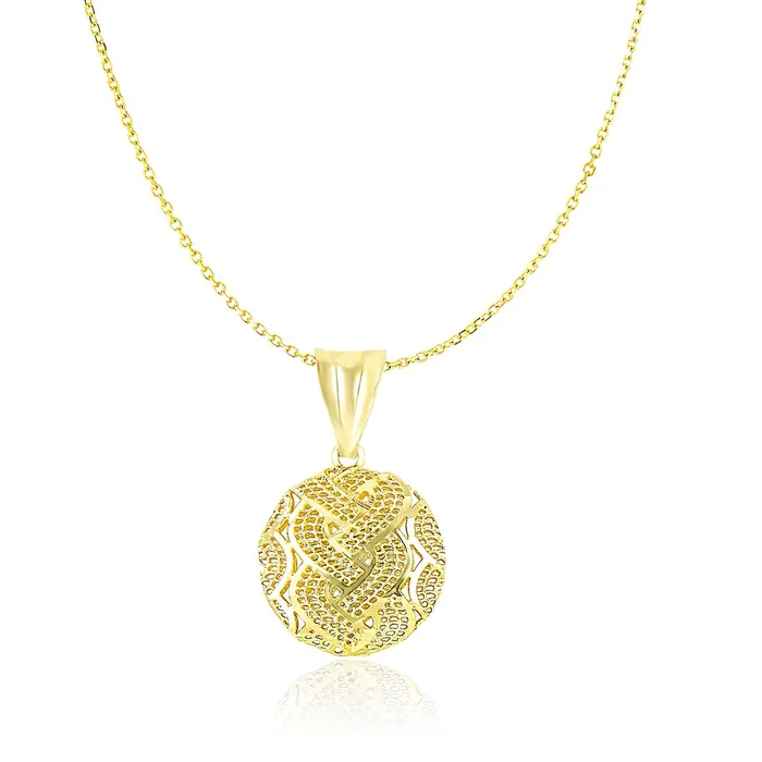 Necklaces MayaMila 14k Yellow Gold Round Wavy and Scallop Mesh Design Pendant Necklaces MayaMila 14k Yellow Gold Round Wavy and Scallop Mesh Design Pendant