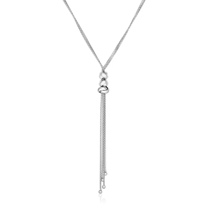 Necklaces MayaMila Sterling Silver 18 inch Lariat Necklace with Polished Twists and beads Necklaces MayaMila Sterling Silver 18 inch Lariat Necklace with Polished Twists and beads