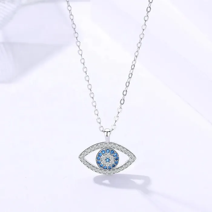 Necklaces Mystic Flavia Evil Eye Pendant White Blue Zircon Silver Necklace Necklaces Mystic Flavia Evil Eye Pendant White Blue Zircon Silver Necklace