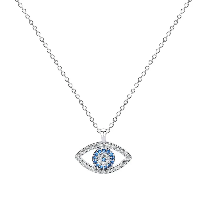 Necklaces Mystic Flavia Evil Eye Pendant White Blue Zircon Silver Necklace