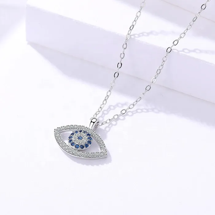 Necklaces Mystic Flavia Evil Eye Pendant White Blue Zircon Silver Necklace