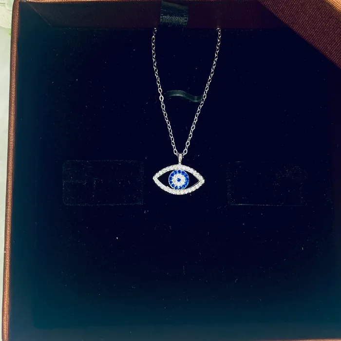 Necklaces Mystic Flavia Evil Eye Pendant White Blue Zircon Silver Necklace